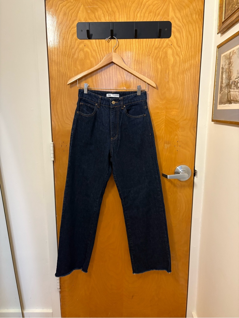 Zara dark wash raw hem jeans